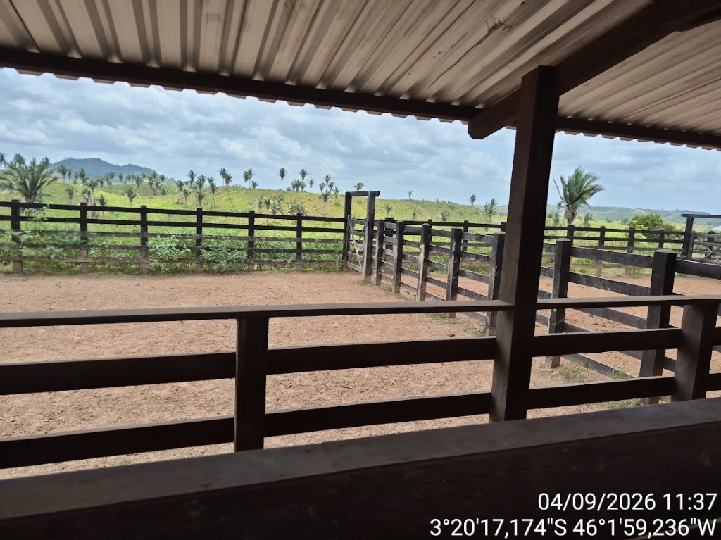 Visão aérea de instalações produtivas e benfeitorias da fazenda